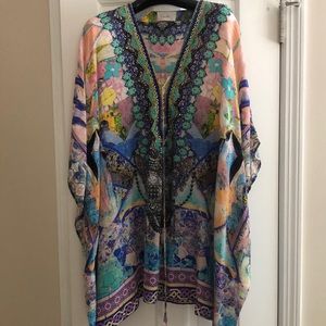 Camilla Blue Embellished Silk Kaftan